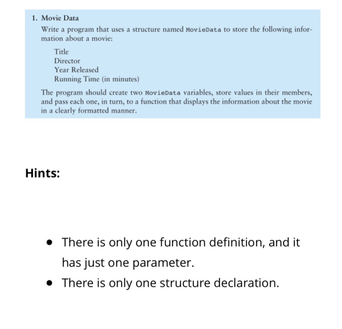  C??program please 1. Movie Data Write a program that uses a