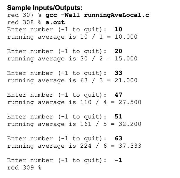 using global variables. Implementation download program runningAveGlobal.c. Complete the main() function. download