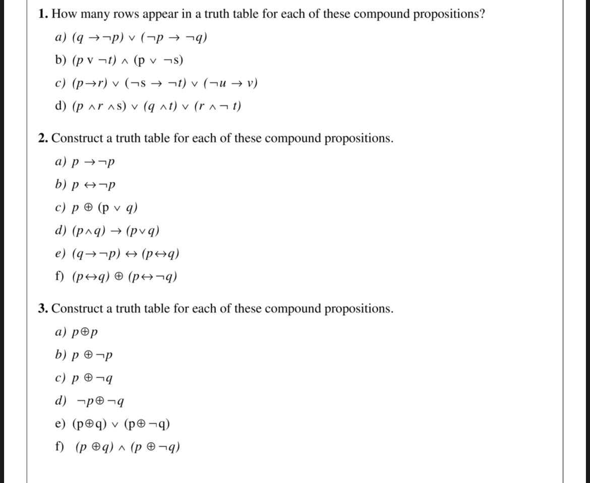 1. How many rows appear in a truth table for each
