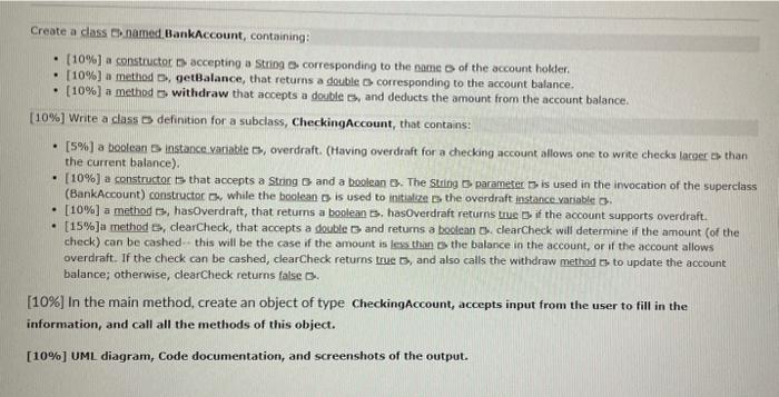 java please JAVA Create a class B. named BankAccount, containing: - [10%]