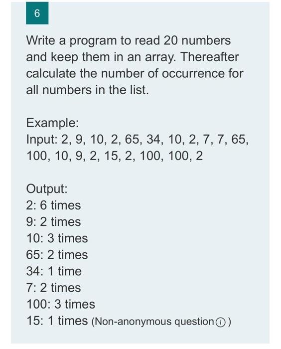  CO Write a program to read 20 numbers and keep them