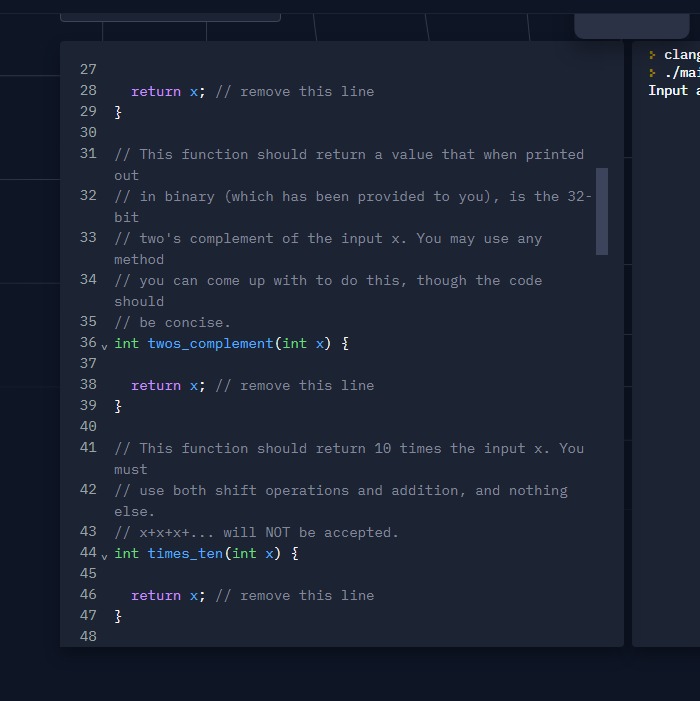 two's complement of the input x. You may use any method //
