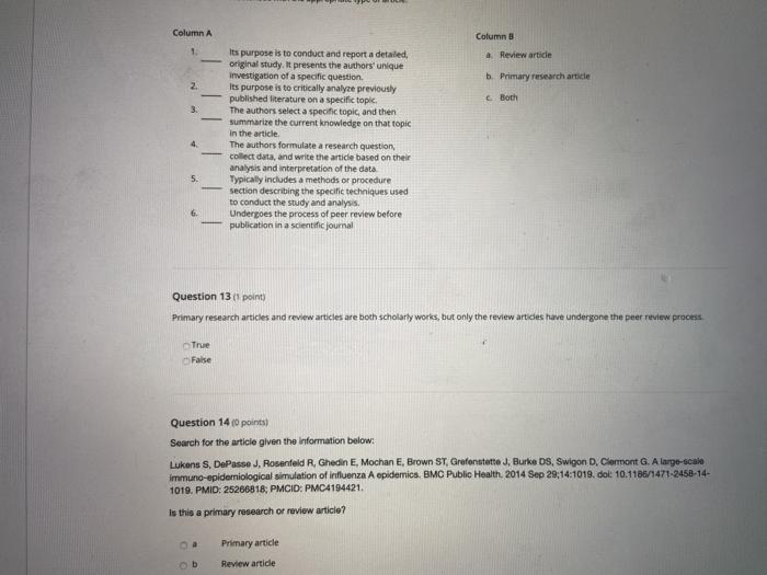  Column Column 1. a. Review article b. Primary research article 2.