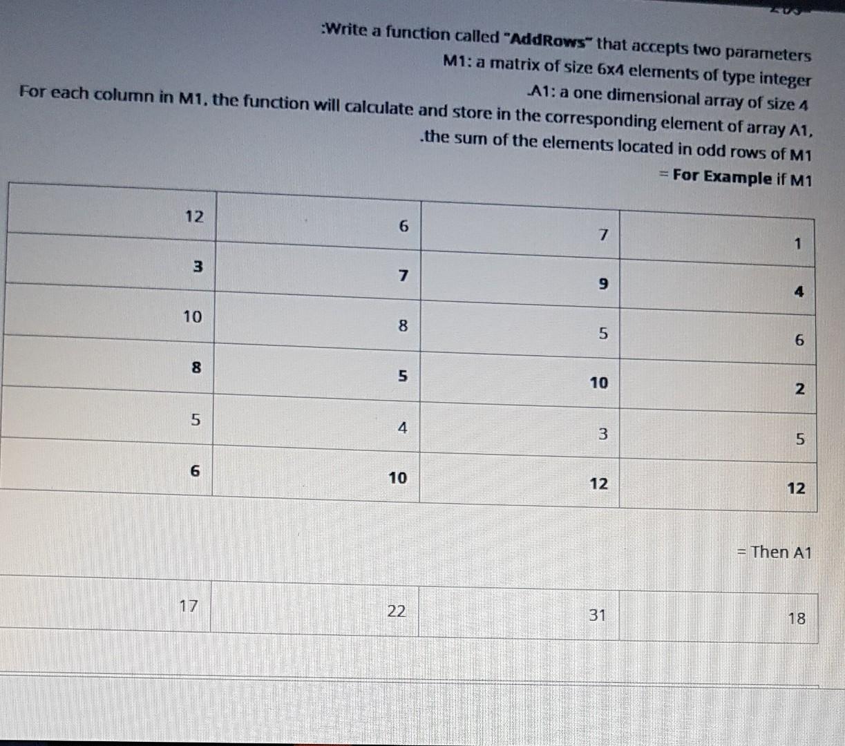  c++ Write a function called "AddRows that accepts two parameters M1: