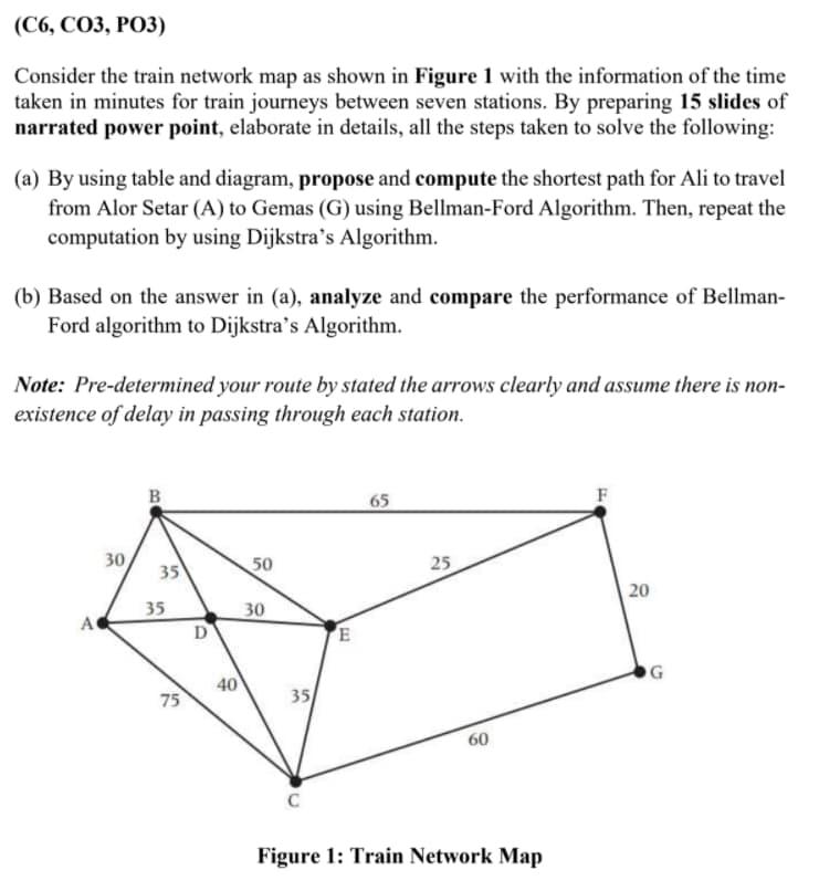 (C6, CO3, PO3) Consider the train network map as shown in