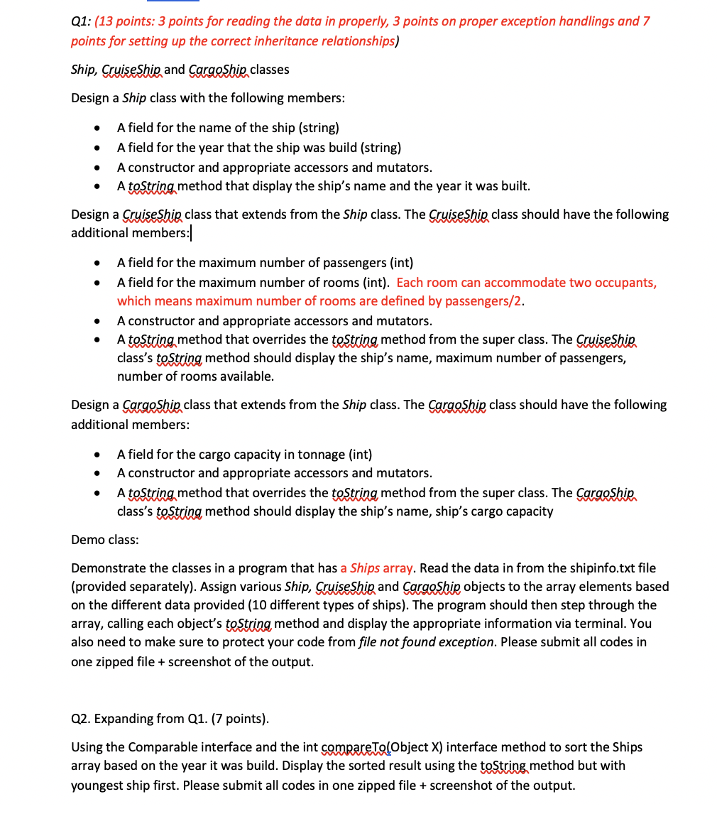 In JAVA shipinfo.text is as follows Name: Years Build: Type :