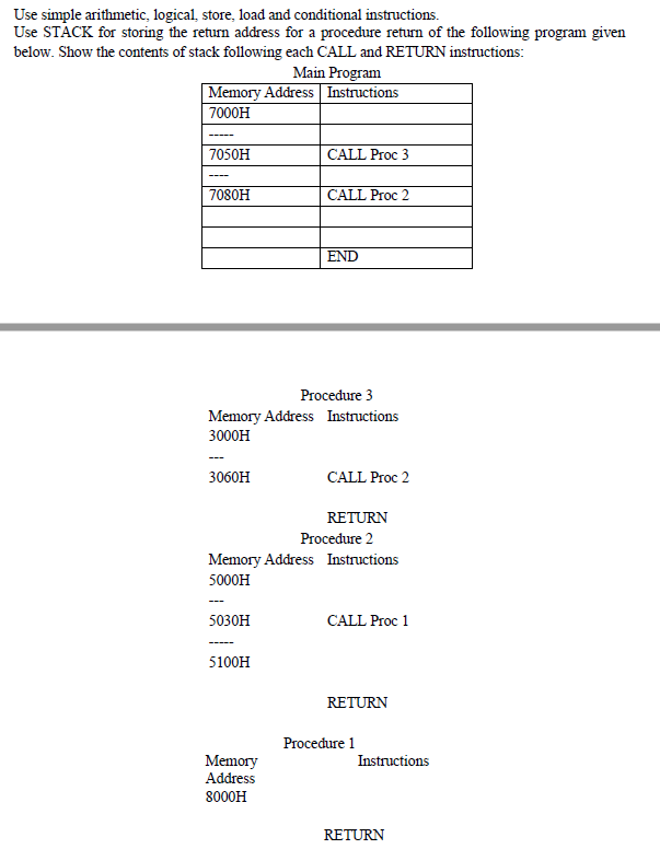  Use simple arithmetic, logical, store, load and conditional instructions. Use STACK