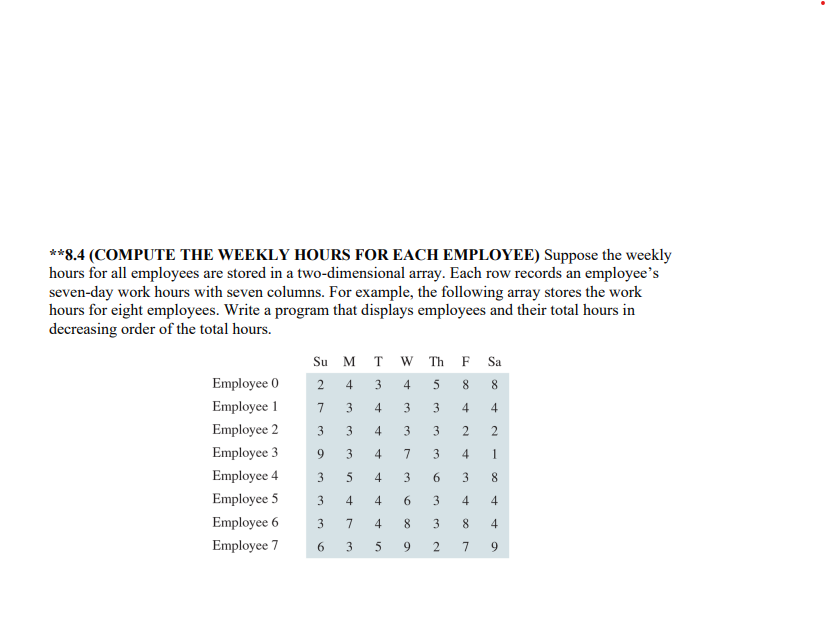  *IN JAVA 2 3 4 8 8 **8.4 (COMPUTE THE WEEKLY