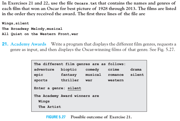 Using python, write code for problem. The text file Oscars.txt is used