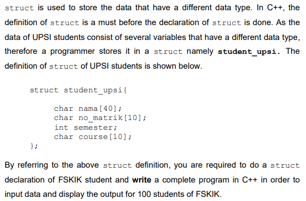 struct is used to store the data that have a different
