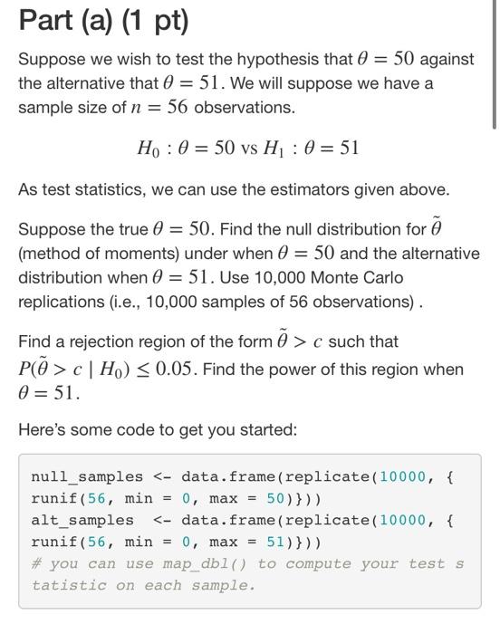 what is the R code for map_dbl() Part (a) (1 pt) Suppose