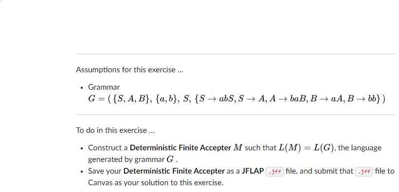  Assumptions for this exercise ... Grammar G =({S, A, B},{a, b},