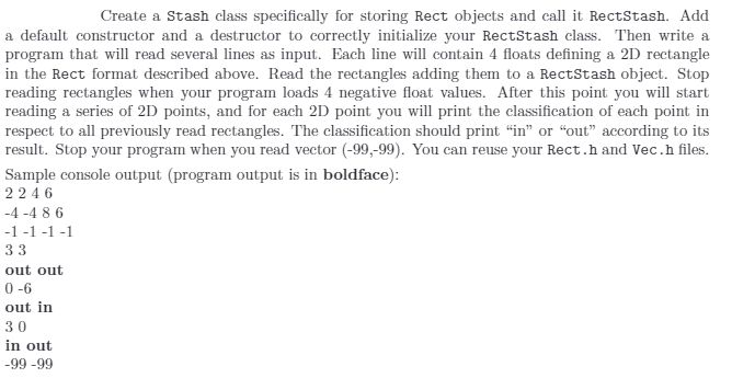 c++ Create a Stash class specifically for storing Rect objects and