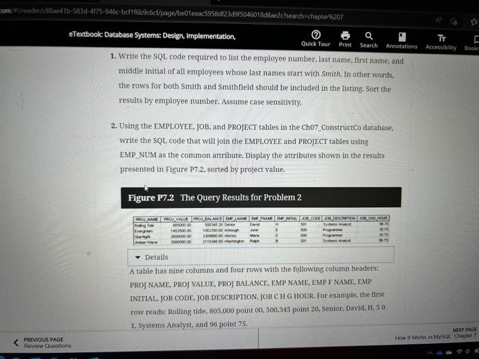 Question 1 and 2 figure p7.2 1. Write the SQL code required