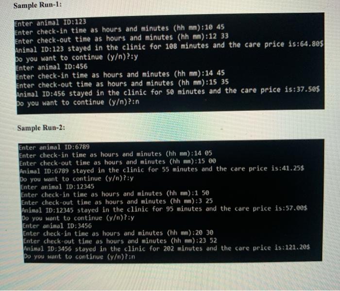 information about various animals. Your program should calculate the total time the