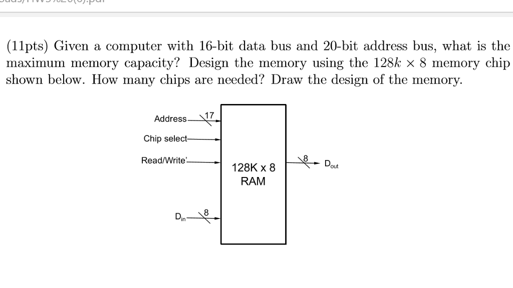  (11pts) Given a computer with 16-bit data bus and 20-bit address