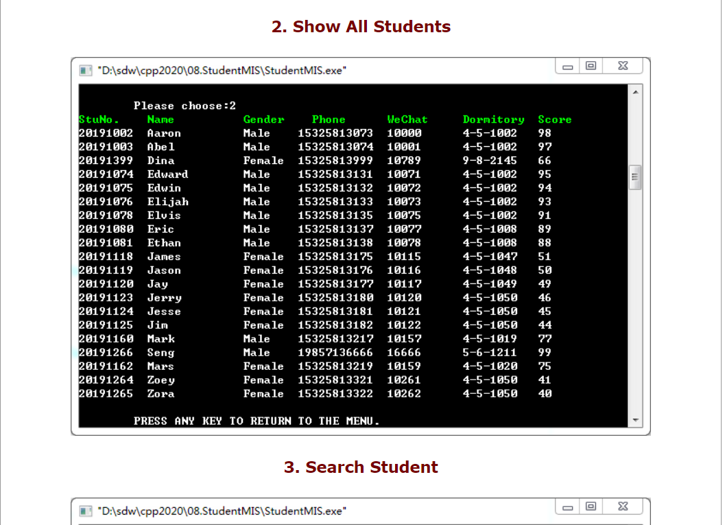 MIS********** $ $ 1. Load Data 2. Show All Students 5 $