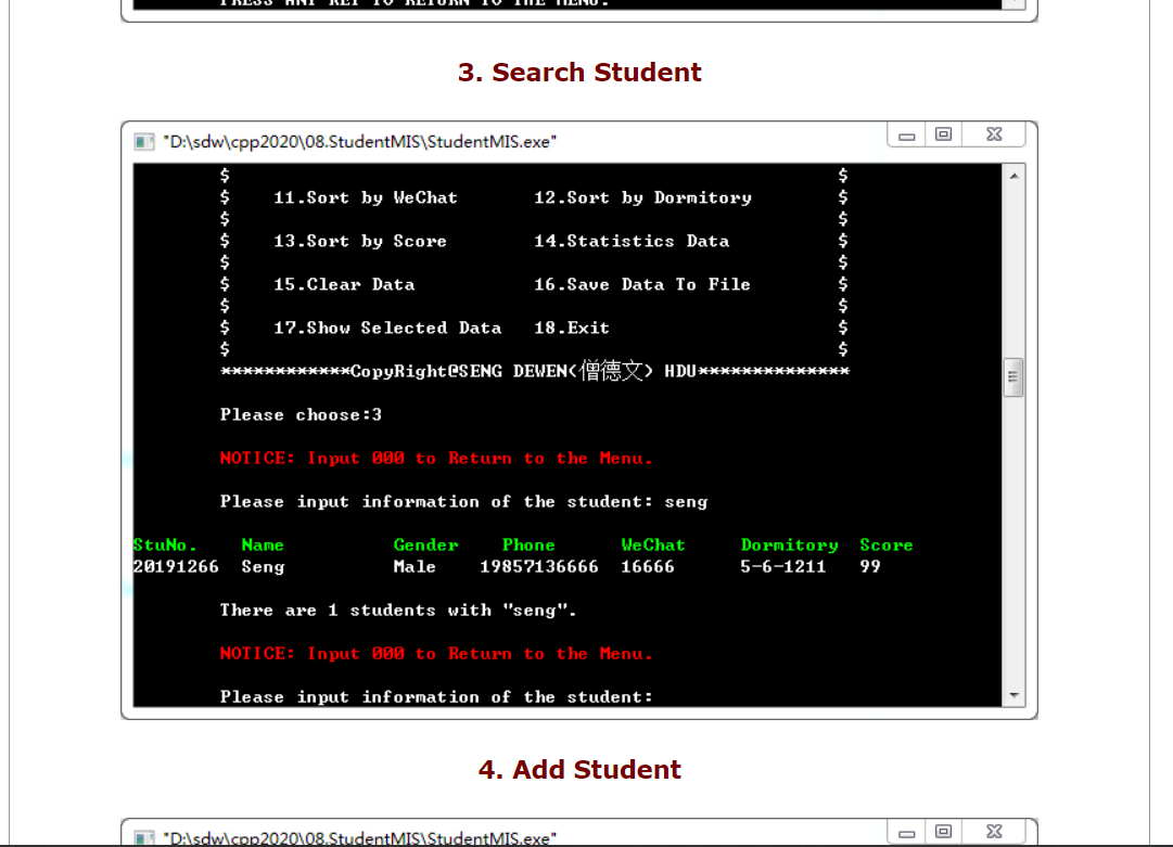 $ 3. Search Student 4. Add Student $ 5 5. Modify Student
