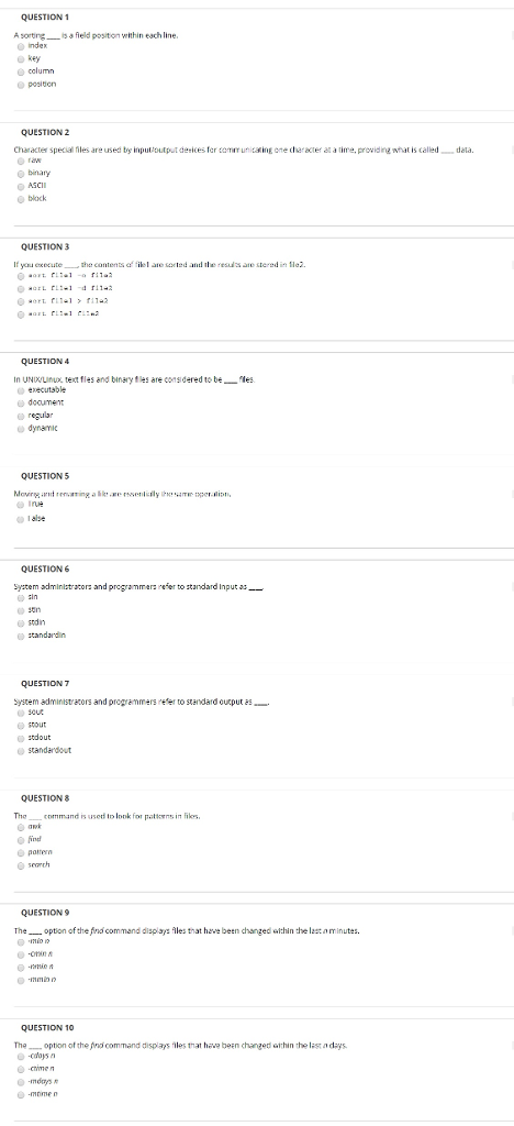  QUESTION1 A sortg e index e key e column e positiorn