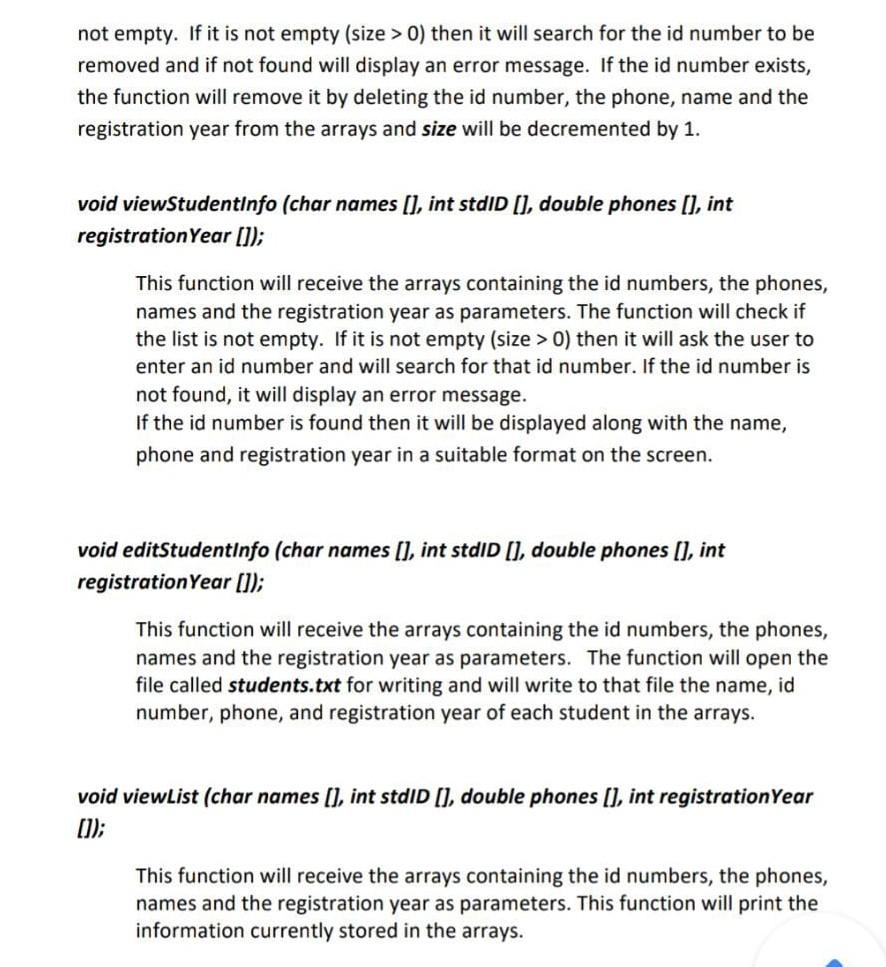 up directly void uploadStudents File (char names [], int stdiD [], double