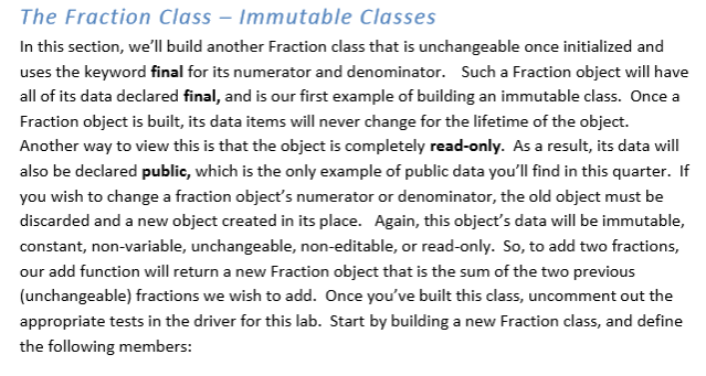 The Fraction Class -Immutable Classes In this section, we'll build another