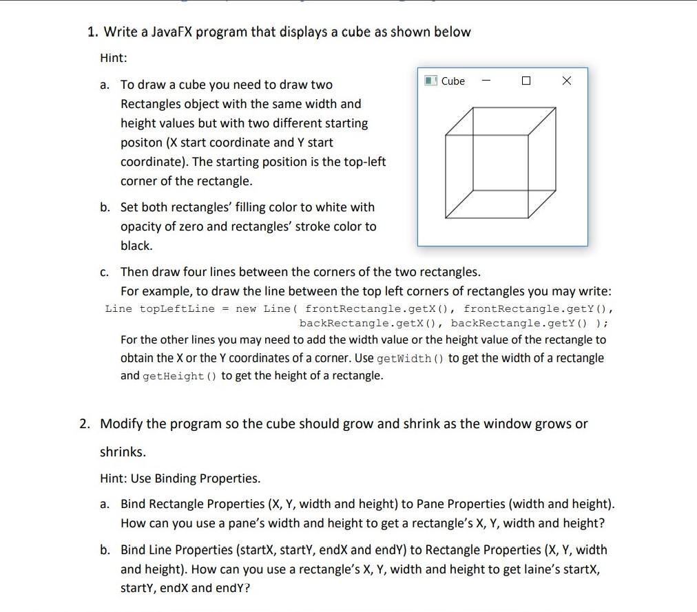  1. Write a JavaFX program that displays a cube as shown