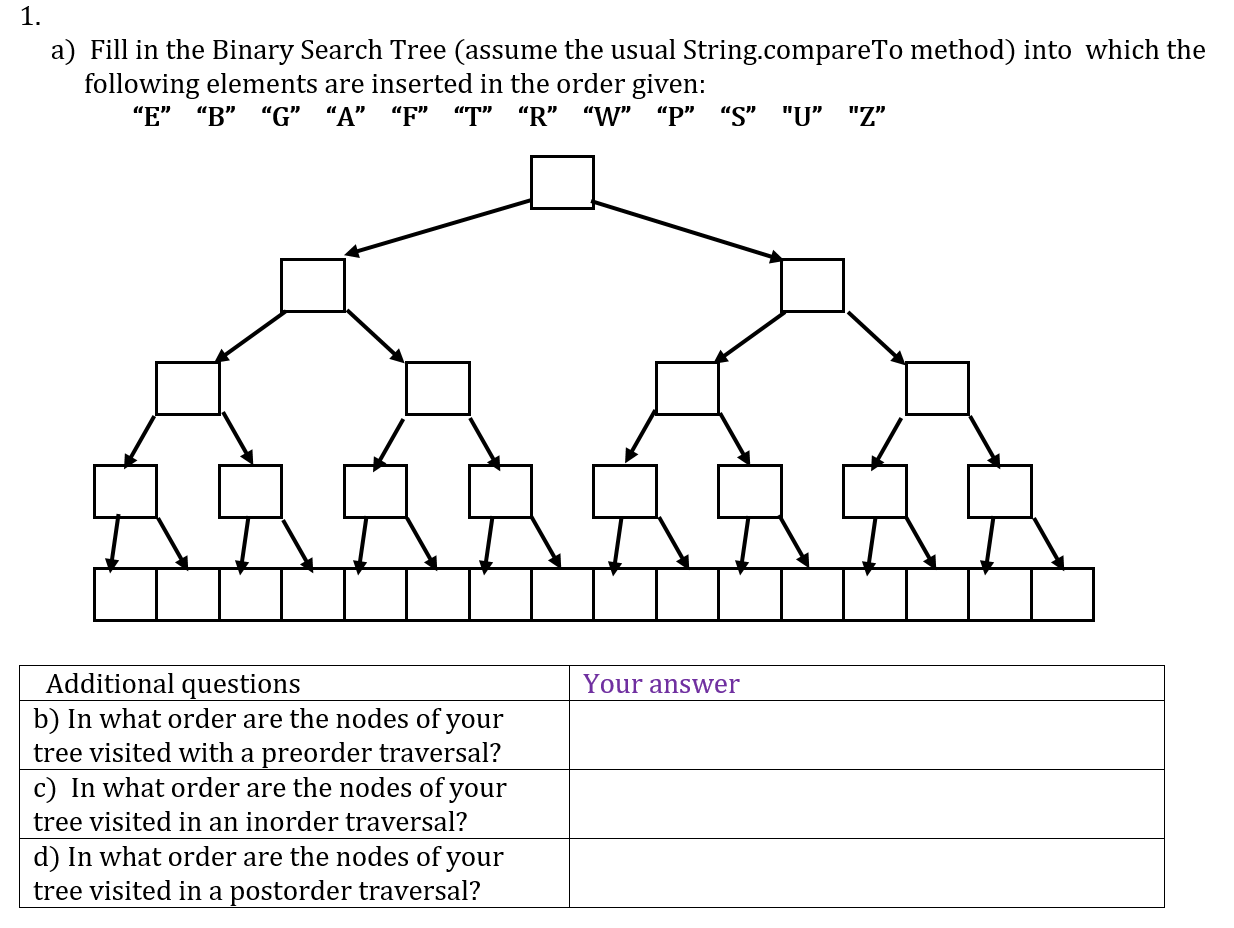  Data Structures Java asap 1. a) Fill in the Binary Search