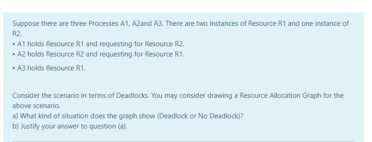 Operating systems Suppose there are three Processes A1, A2and A3. There are