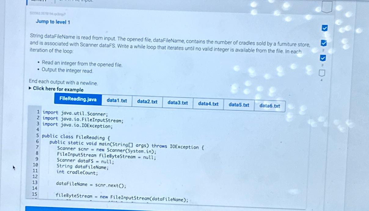  Jump to level 1 String dataFileName is read from input. The