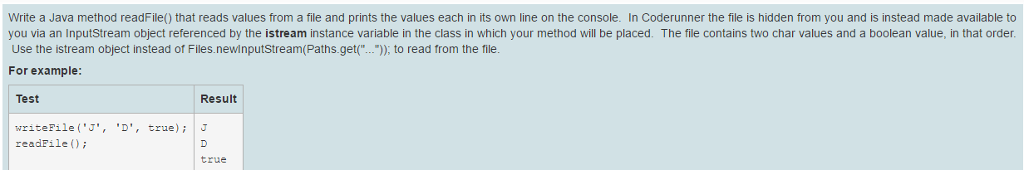  Write a Java method readFile() that reads values from a file