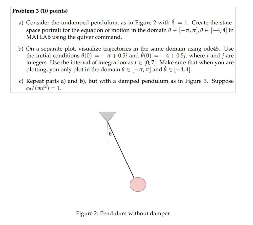  Problem 3 (10 points) a) Consider the undamped pendulum, as in