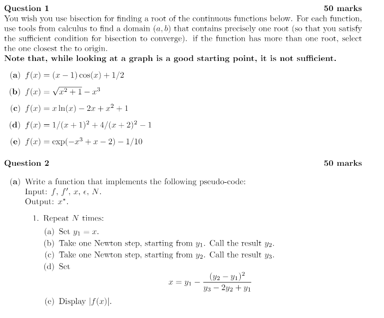  Question 2 50 marks (a) Write a function that implements the
