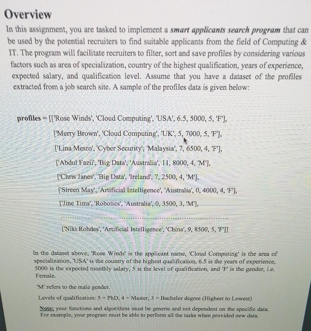  Overview In this assignment, you are tasked to implement a smart