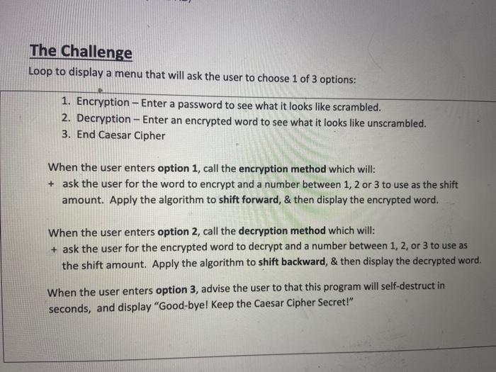 please do in java and so i can copy paste The Challenge