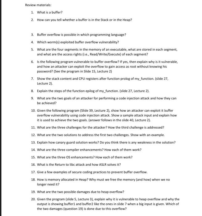  Review materials: 1. What is a buffer? 2. How can you