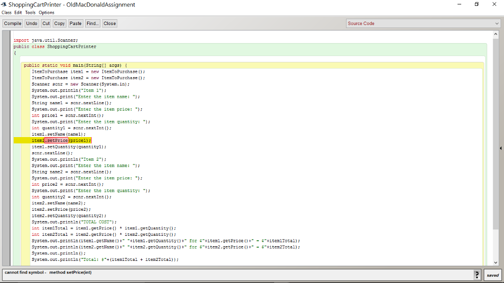  (1) Create that files : ShoppingCartPrinter.java - Contains main() method Build