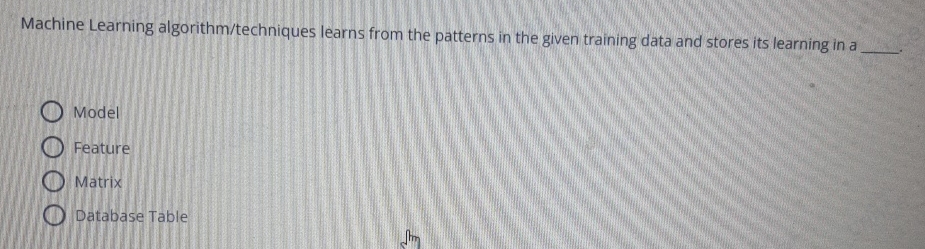  Machine Learning algorithm/techniques learns from the patterns in the given training