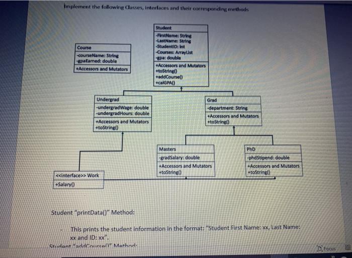 in java please Implement the following Classes, Interfaces and their corresponding