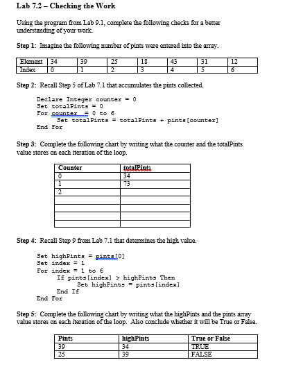 Lab 7.2 - Checking the Work Using the program from Lab