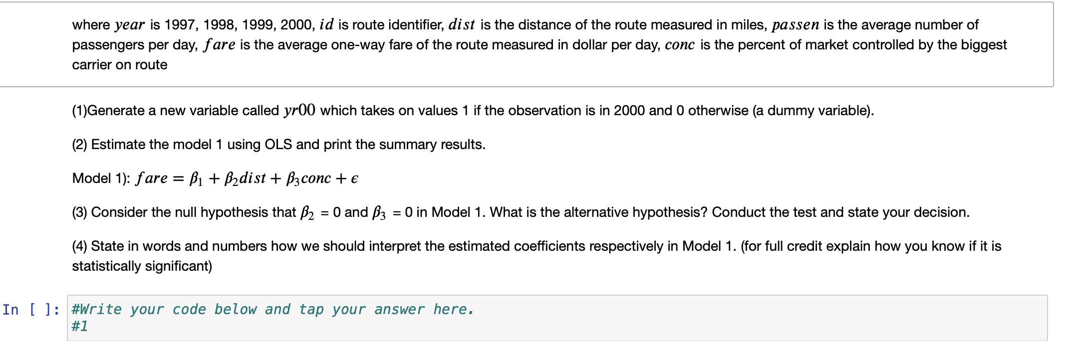I don't know how to code #1 (Python). Dataframe name is 'df'