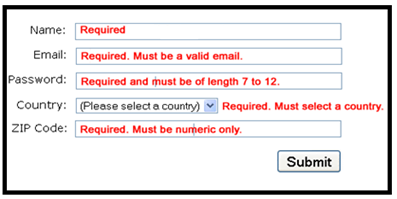 Perform form validation in JavaScript for client form given below. Write all