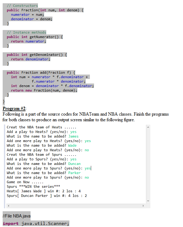 as the parameter and return a new Fraction that is the division