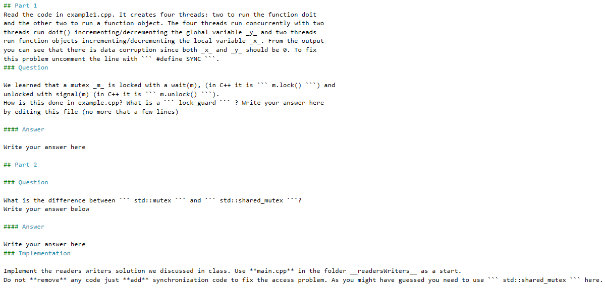 Its a C++ programming project: this is the ReadMe.cpp (questions): here's the