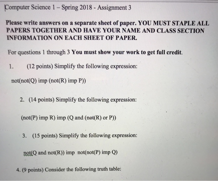 Please help Computer Science 1 - Spring 2018 - Assignment 3