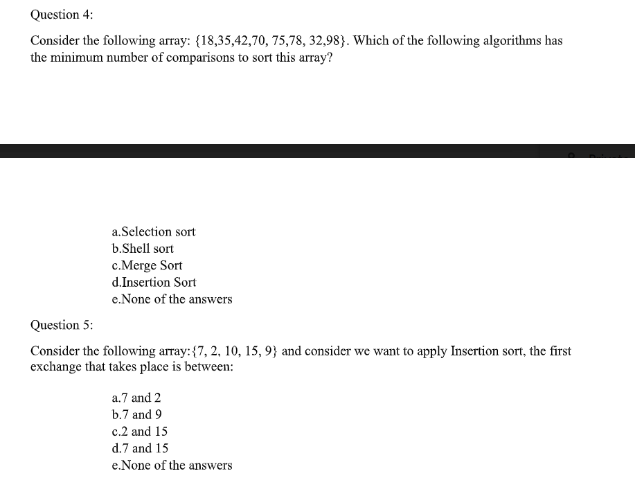 Question 1 Consider an array of elements {1, 2, 3, 4, 5,