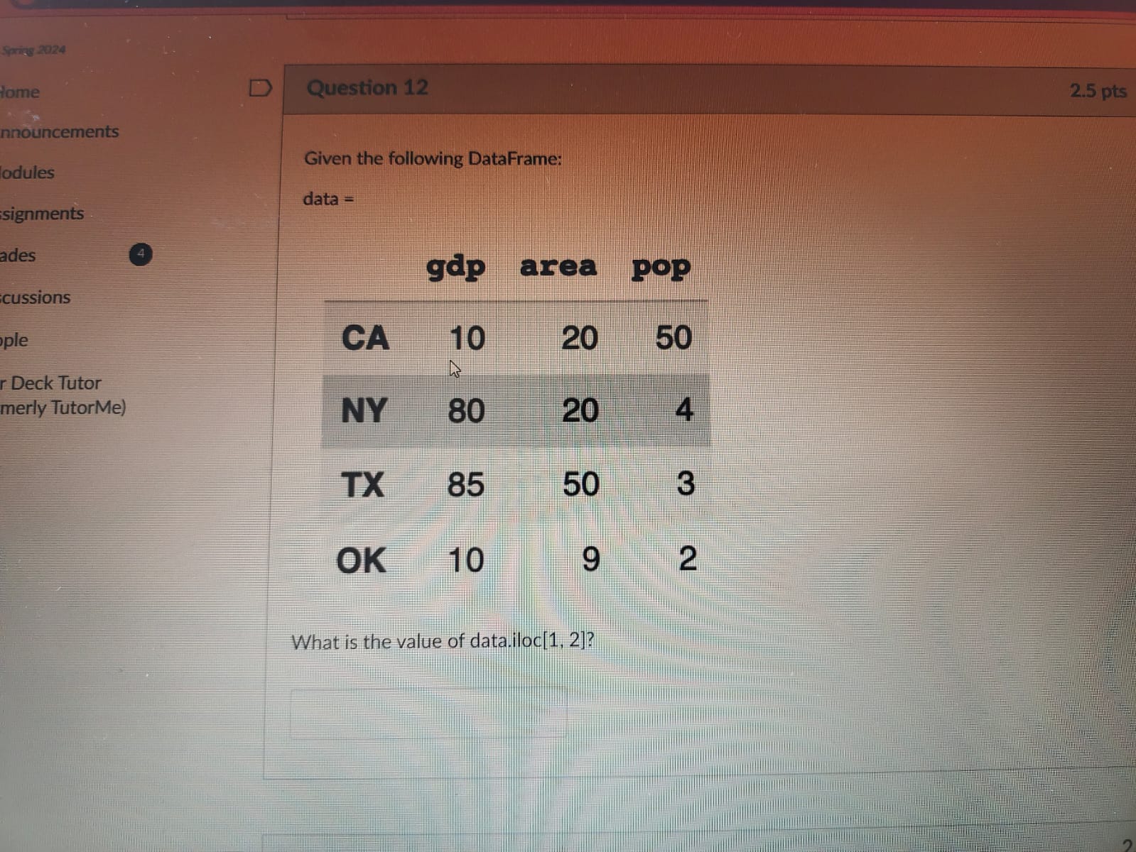  please help me Given the following DataFrame: data = What is