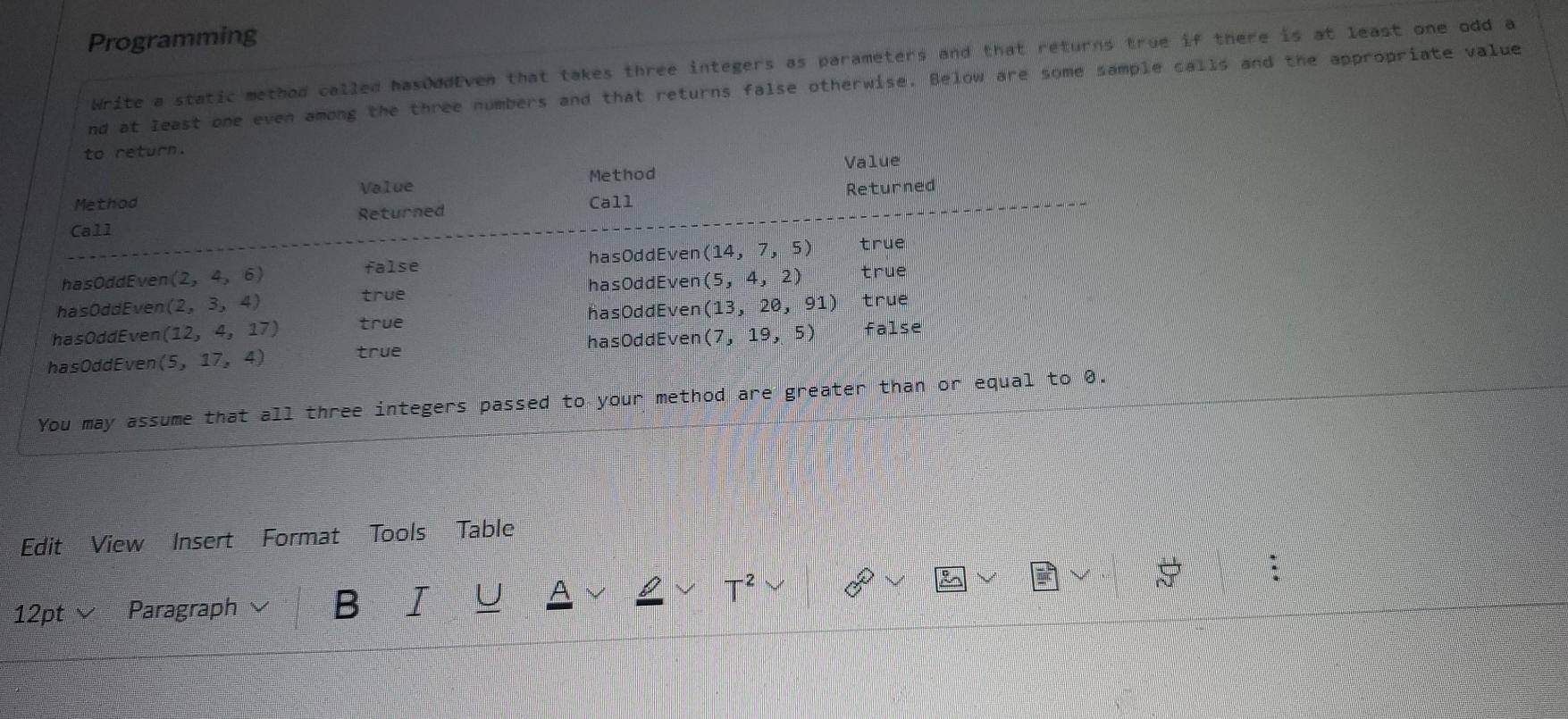  Programming write a static method called Masoven that takes three integers