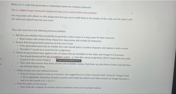 please help write the code the forbidden names Write a C++