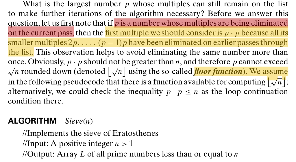 //Implements the sieve of Eratosthenes //Input: A positive integer n > 1