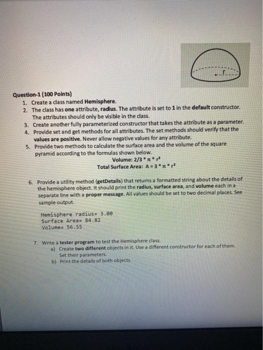 It's java code thank you Question-1 (100 Points) 1. Create a class